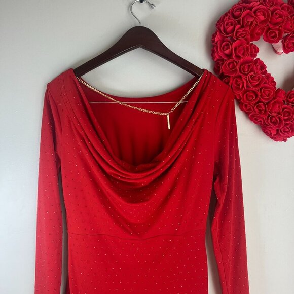 Michael Kors Women Studded Long-Sleeve Bodycon Dress XS Crimson Red - Picture 5 of 11